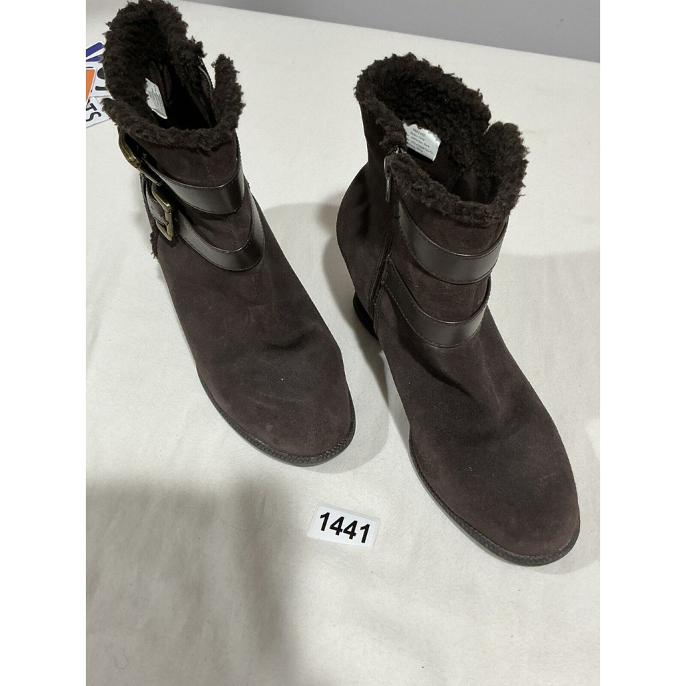 Womans Solesenseability 9m Brown Suede Side Zip Wedge Heel Bootie